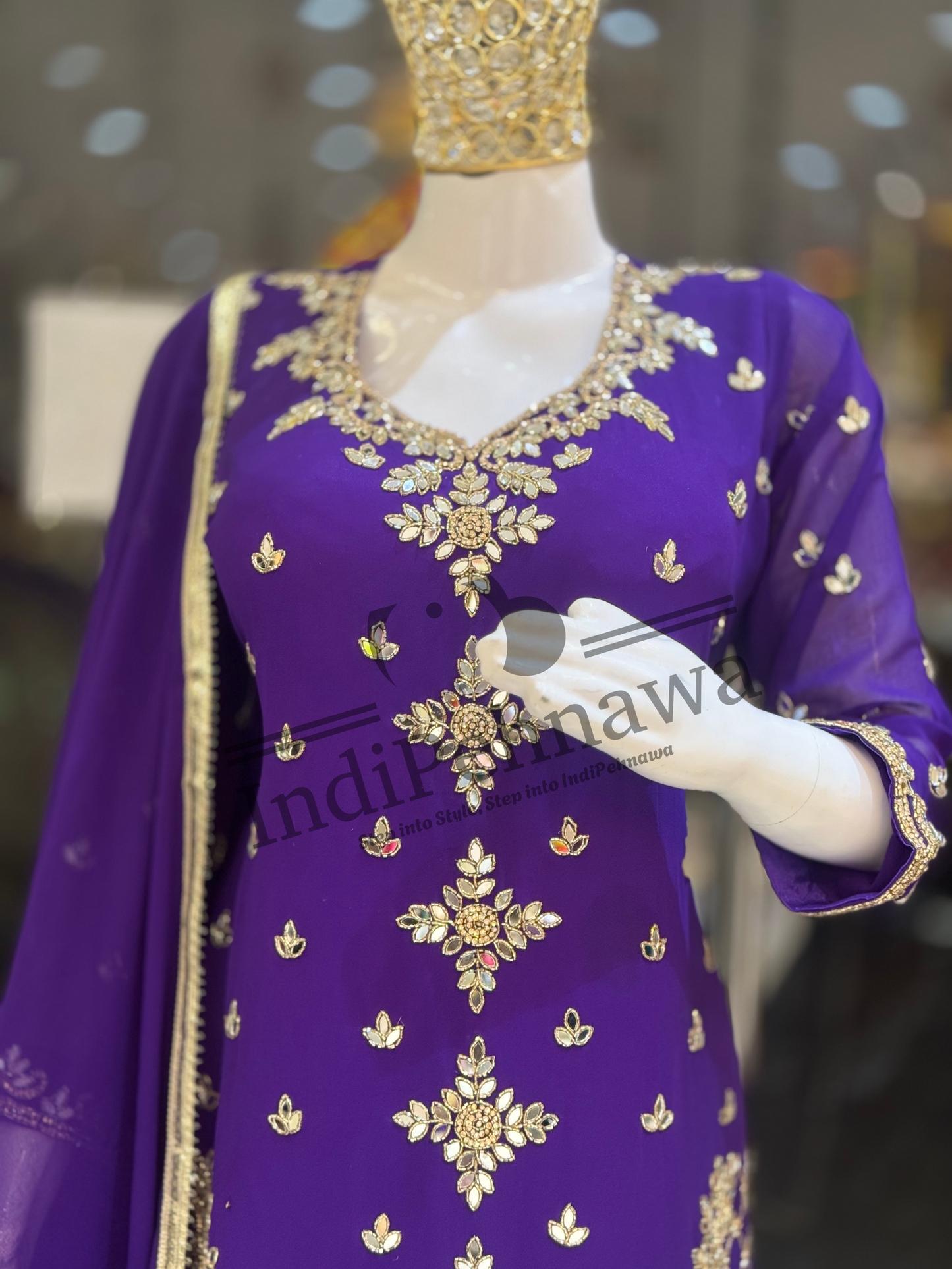 Royal Radiance: Full Mirror & Tilla Work Georgette Suit – Indipehnawa