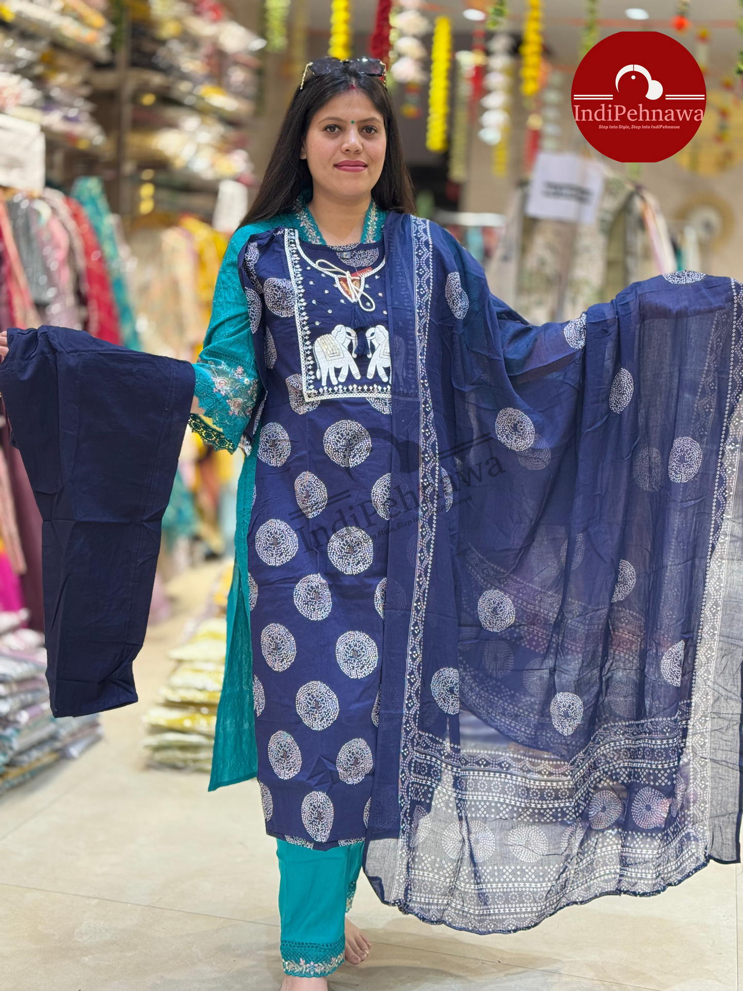 Elegant Elephant Print Suit Set