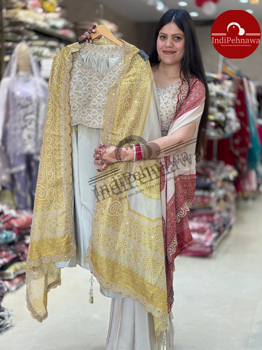DESIGNER CAPE DRESS WITH PREMIUM CRAPE CAPE WITH HAND WORK