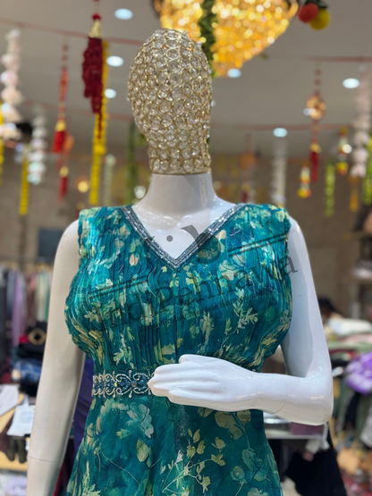 Organza Silk Gown Set with Net Dupatta – Lightweight Luxury for Special Occasions