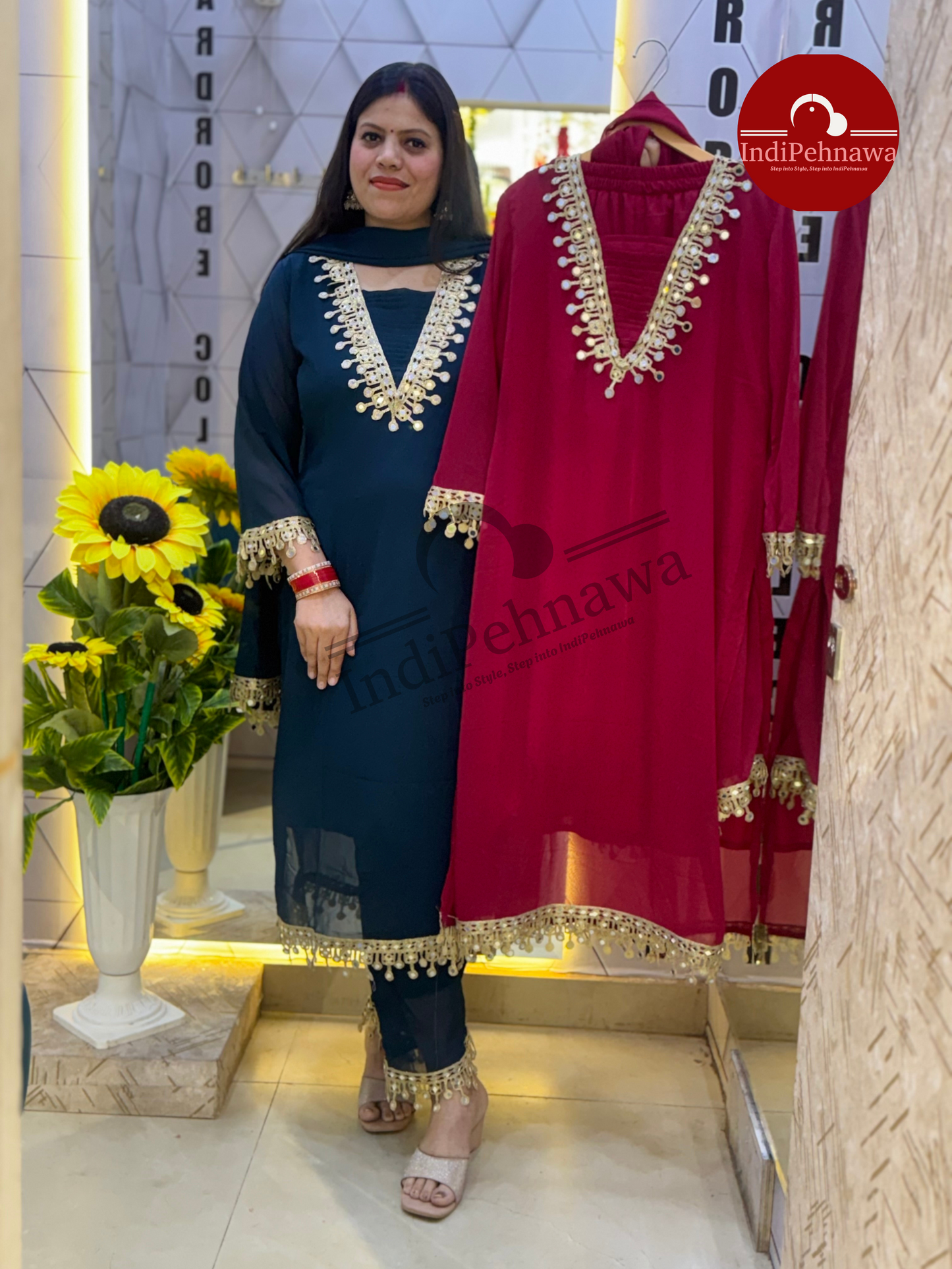 PAKISTANI DESINER 3 PC SET WITH ORIGINAL MIRROR WORK