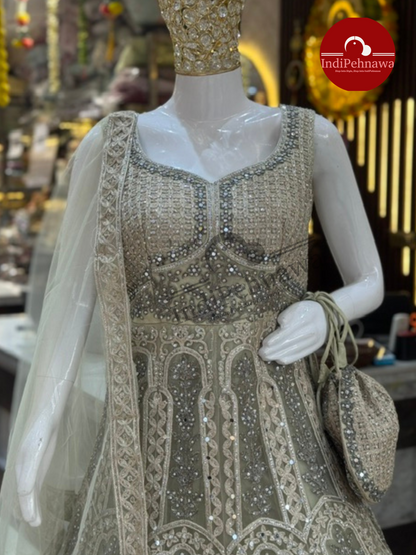 Stone Work Party Gown with Matching Purse