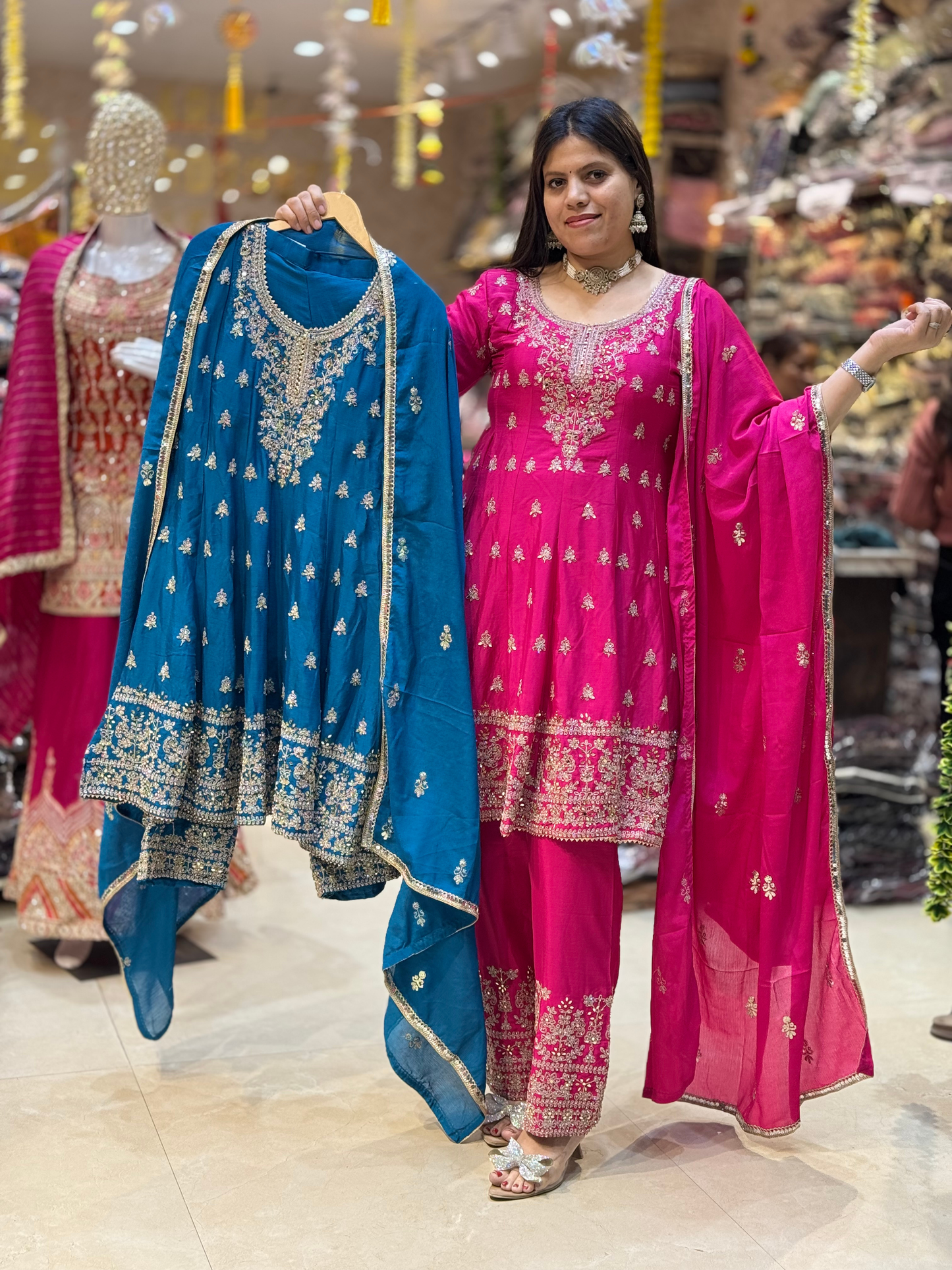 FARSHI SALWARE WITH PEPLUM WITH FULL MIRROR WORK