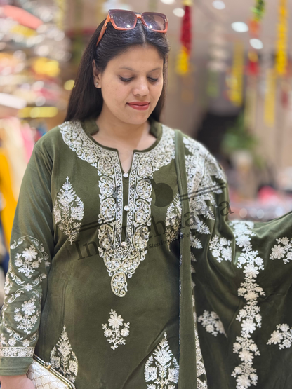 Timeless Beauty Velvet Suit with Intricate White Embroidery