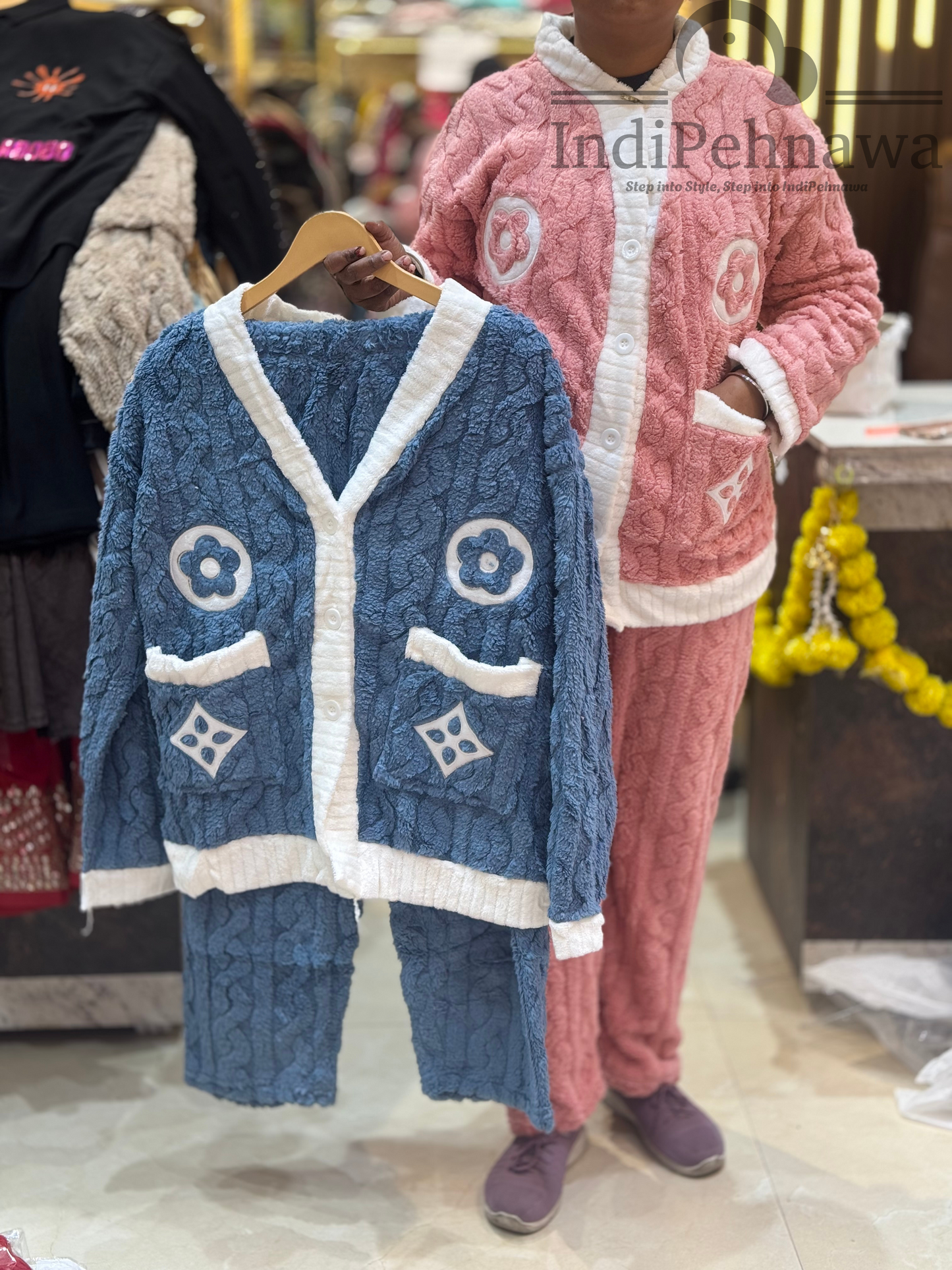 Cozy Woolen Night Suit with Front Button – Perfect for Cold Nights