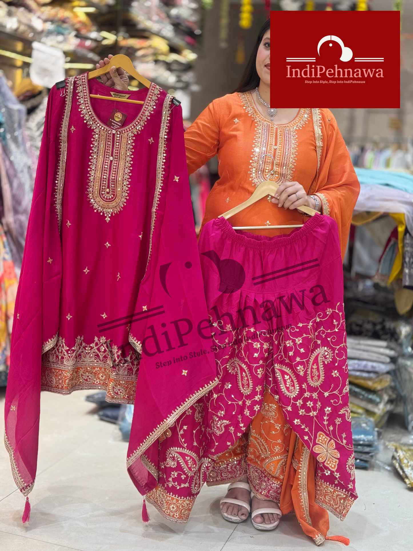 INDIPEHNAWA Graceful Tilla Embroidered Chinon Pathani Suit – Perfect for Celebrations