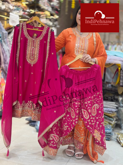 INDIPEHNAWA Graceful Tilla Embroidered Chinon Pathani Suit – Perfect for Celebrations