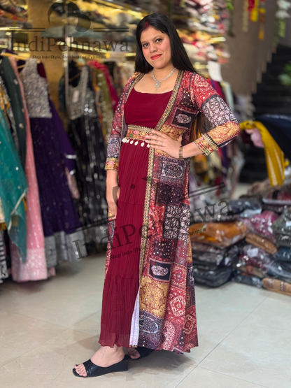 Stylish Pleated Dresses & Chinon Shrug Jacket Set with Belt