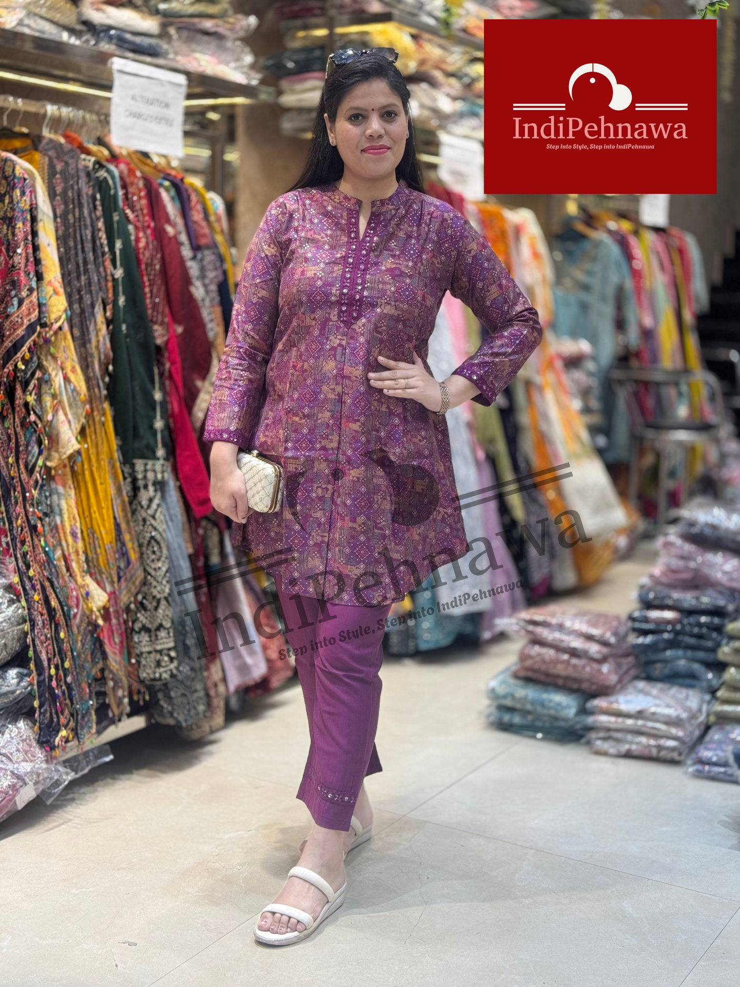 Authentic Jaipuri Co-Ord Set with Ornate Necklace Collar Neck