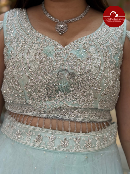 BARBIE  STYLE NET LEHENGA WITH CUT-DANA AND STONE WORK ( P5QL0002)