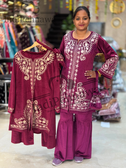 Party Wear Sharara Co-Ord Set with Potli & Intricate Threadwork