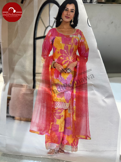 Chinon Fabric Multi-Colour Straight Cut Suit