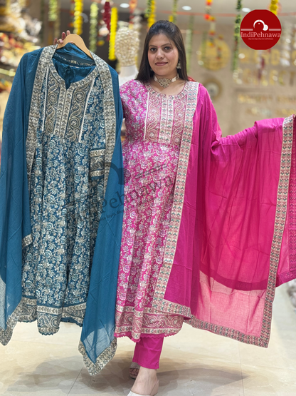 HAND WORK DESIGNER ANRAKALI IN PURE COTTON WITH FULL SIZE DUPPATA