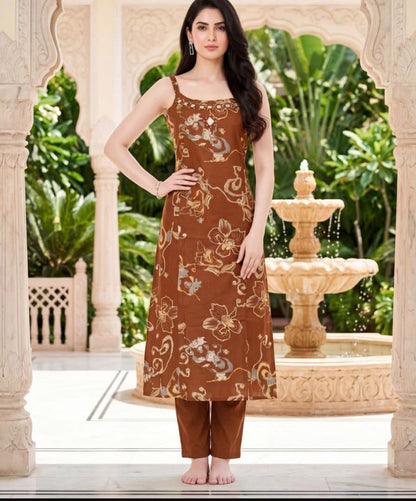 BROWN NECK WORK DESIGN CORDSET