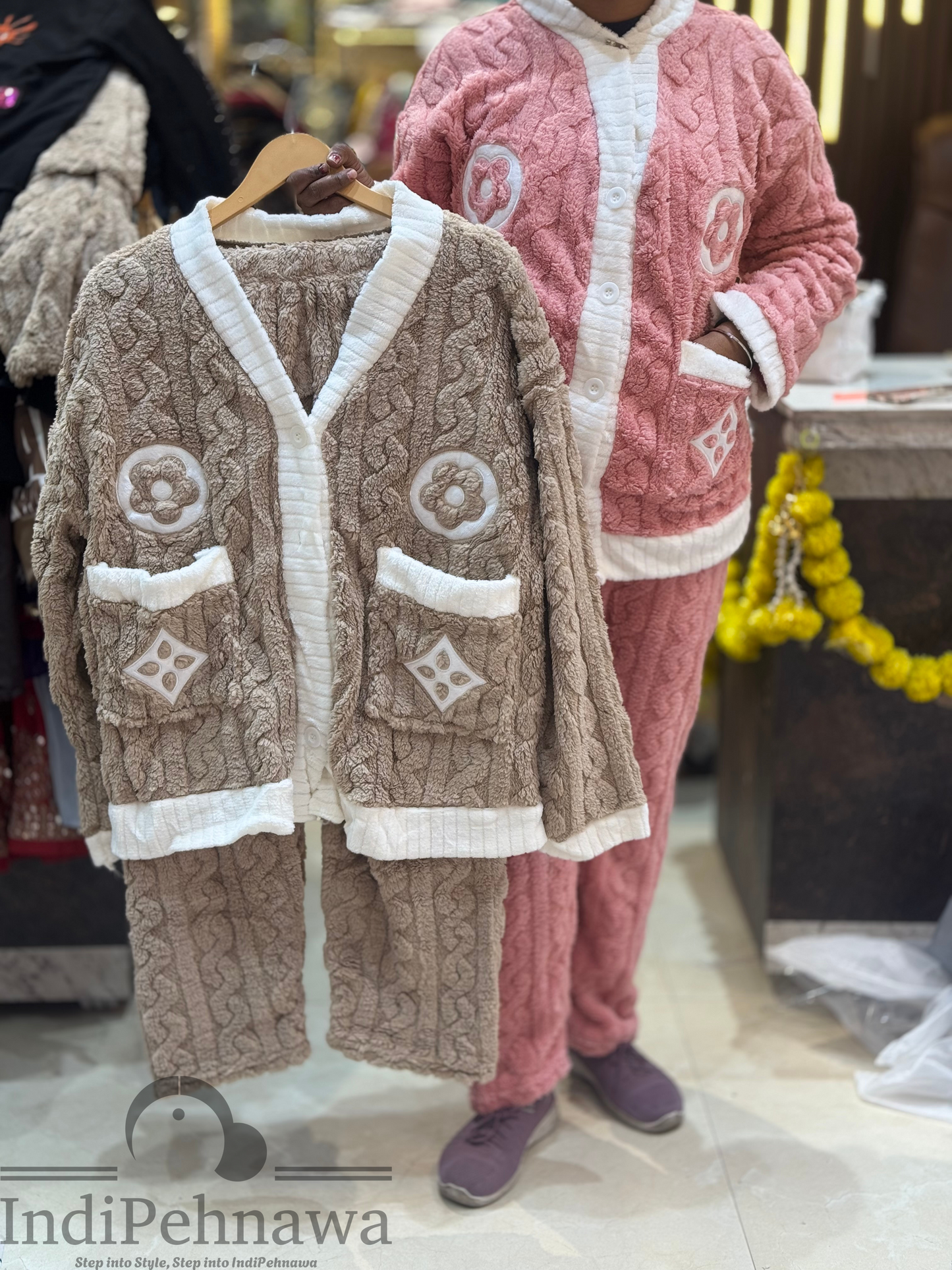 Cozy Woolen Night Suit with Front Button – Perfect for Cold Nights