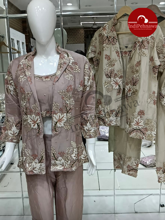 DESIGNER THREE PC SET WITH PREMIUM WORK- STYLE UR WARDROBE