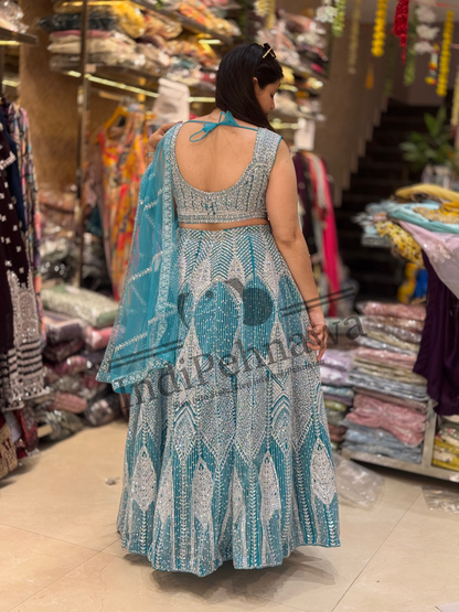 Bridal Glam: Silver Tilla & Zircon Lehenga with Exquisite Mirror Work in JALANDHAR PUNJAB