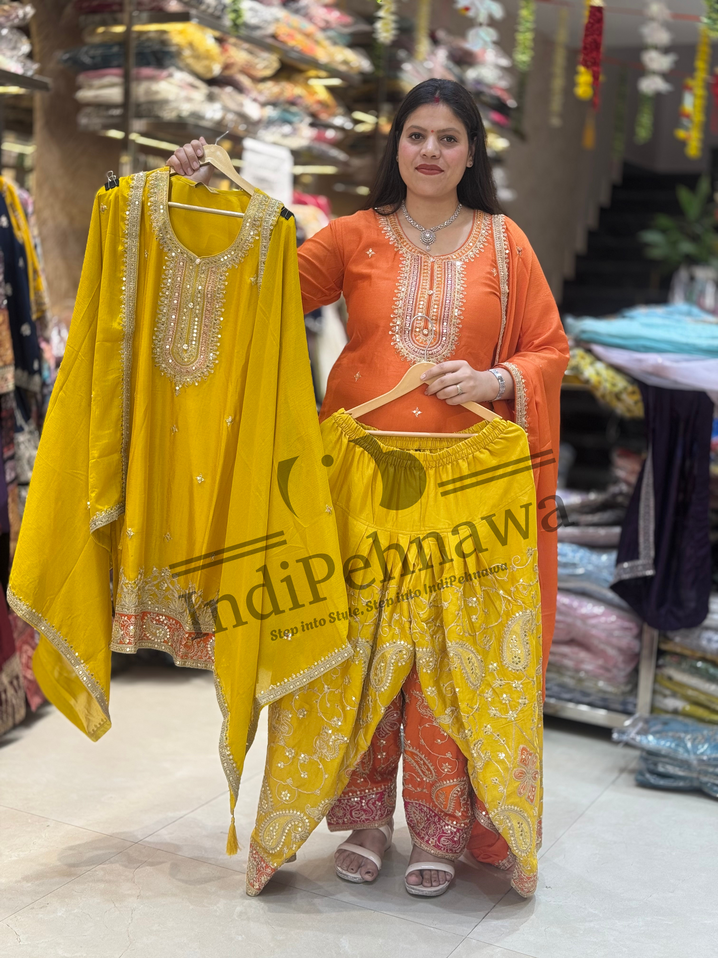 INDIPEHNAWA Graceful Tilla Embroidered Chinon Pathani Suit – Perfect for Celebrations