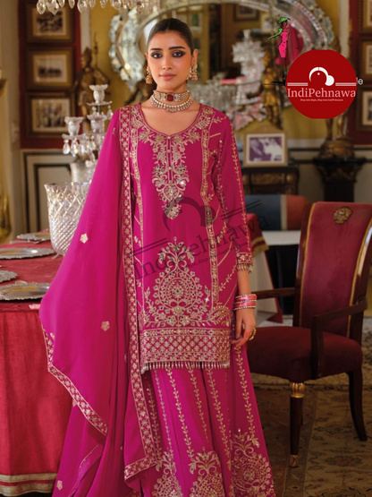 ZARI AND TILLA WORK PURE CHINON SUIT WITH JAFA PENT