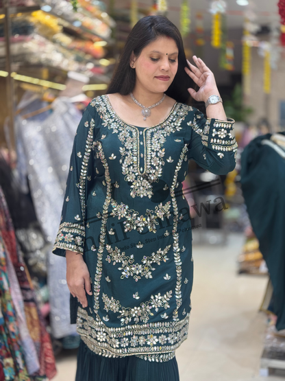 Designer Pakistani Sharara Suit with Intricate Hand Embroidery