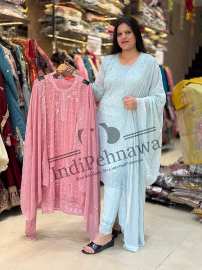 Exquisite Full Thread Work Chiffon Georgette Suits – Indipehnawa