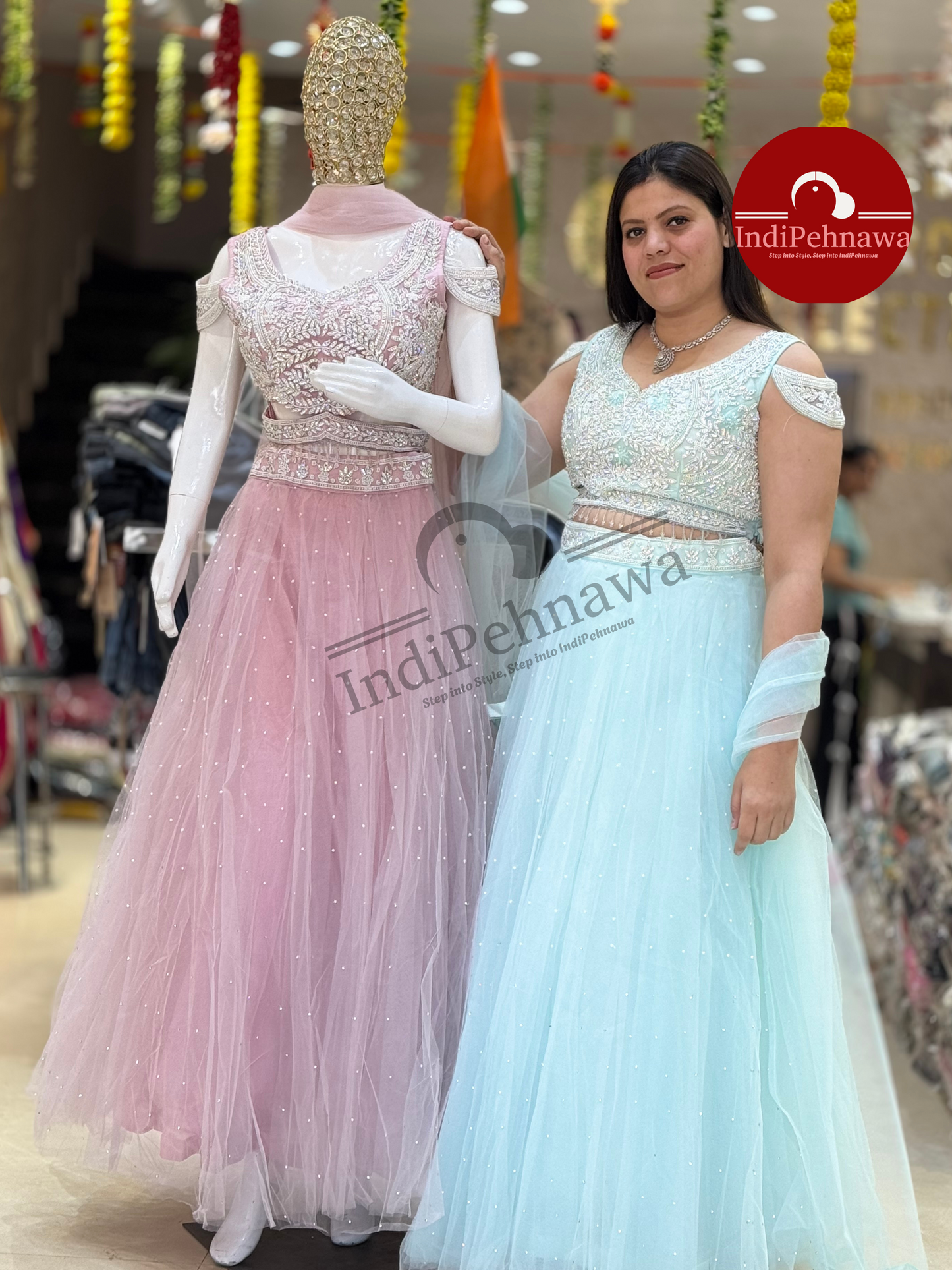 BARBIE  STYLE NET LEHENGA WITH CUT-DANA AND STONE WORK ( P5QL0002)