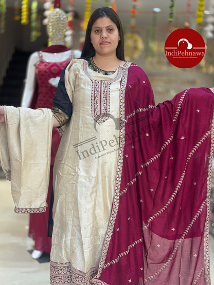IVORY CHINON ANARKALI WITH ELEGENT HNAD WORK (P93L0003)