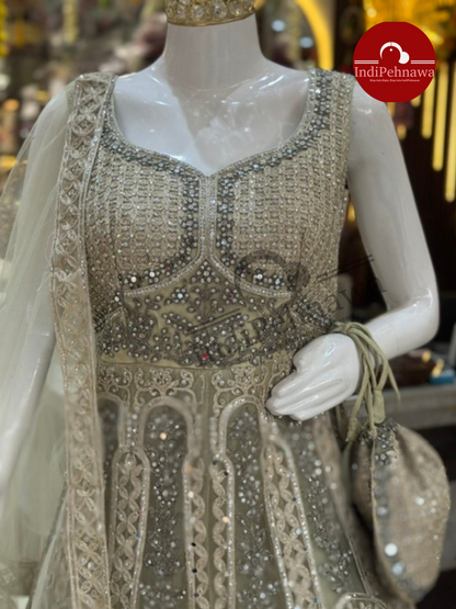 Stone Work Party Gown with Matching Purse