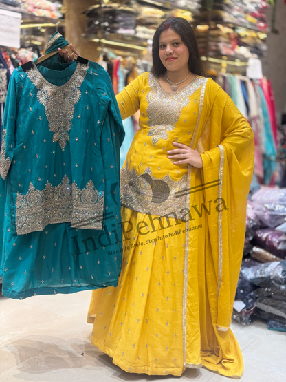 Premium Chinon Lehenga with Jarkan Stone Work and Zari Work