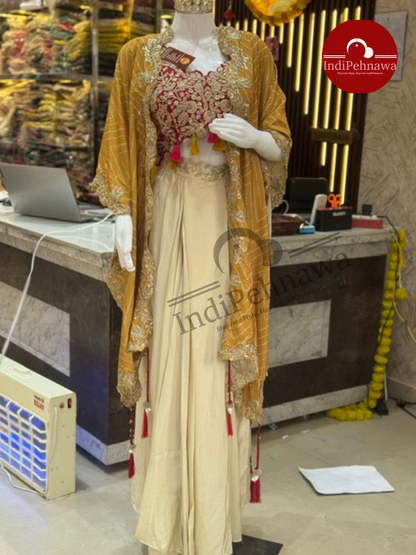 Designer Shrug Choli with Dhoti Style Partywear Dress