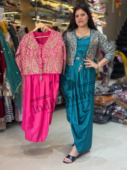 Stylish Skirt Saree with Thread Work Jacket - Perfect for Occasions