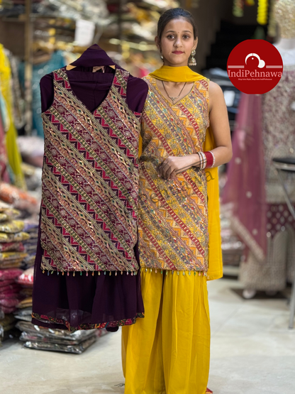 3 PC SHARARA SUIT IN GEOEGETTE WITH FULL TILLA WORK