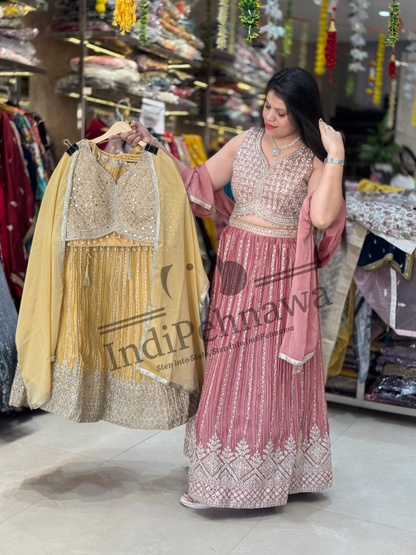 Golden Tilla Embroidered Chinon Lehenga – Perfect for Grand Celebrations