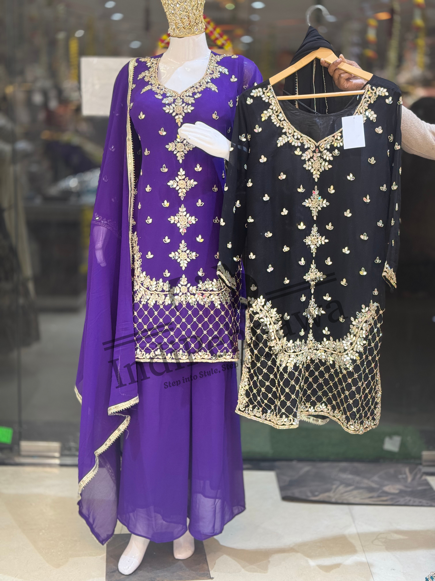 Royal Radiance: Full Mirror & Tilla Work Georgette Suit – Indipehnawa