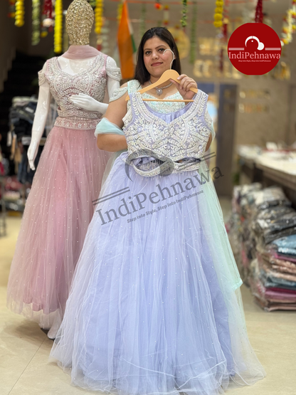 BARBIE  STYLE NET LEHENGA WITH CUT-DANA AND STONE WORK ( P5QL0002)