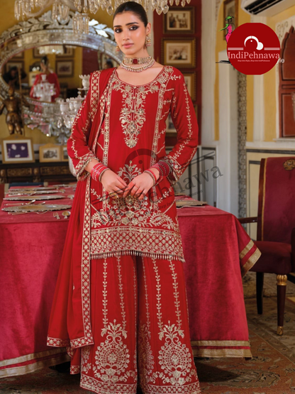 ZARI AND TILLA WORK PURE CHINON SUIT WITH JAFA PENT