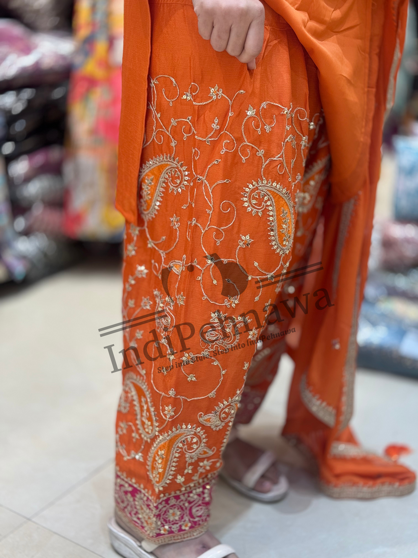 INDIPEHNAWA Graceful Tilla Embroidered Chinon Pathani Suit – Perfect for Celebrations