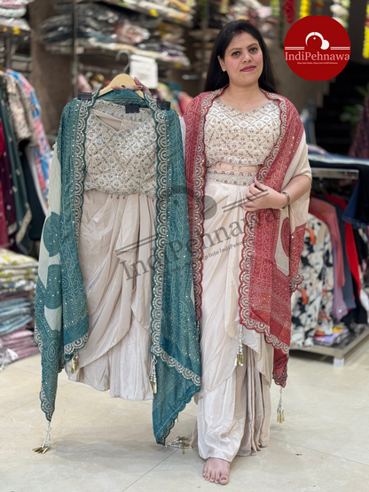 STUNNING 3 PEACE PARTY WEAR DHOTI STYLE DRESS