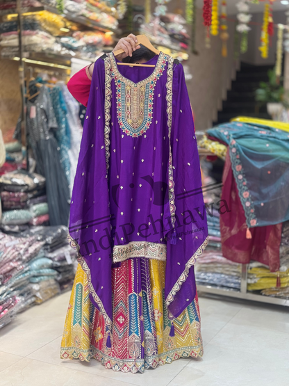 Vibrant Multi-Color Lehenga with Kurti – Elegant Ethnic Wear