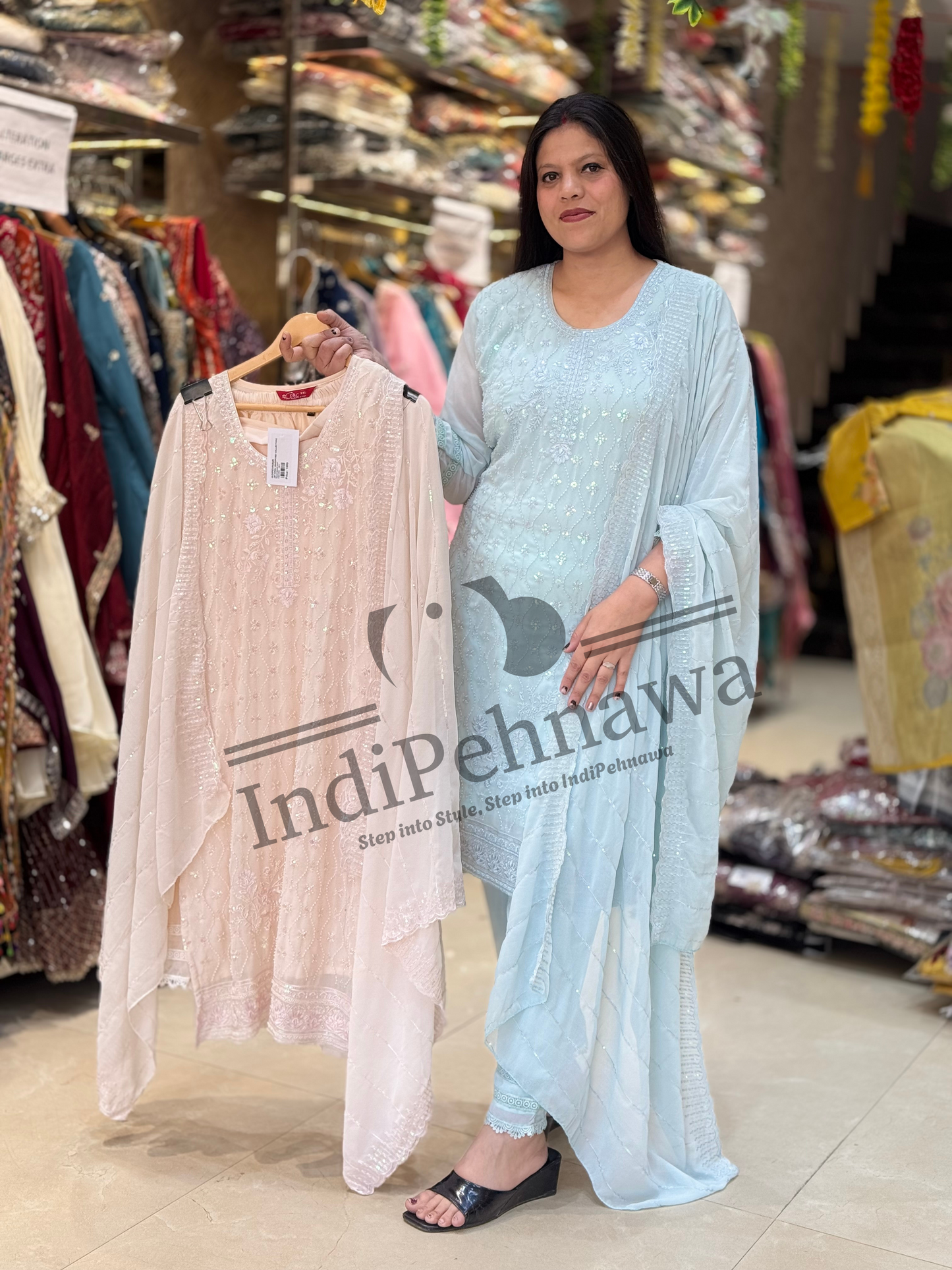 Exquisite Full Thread Work Chiffon Georgette Suits – Indipehnawa