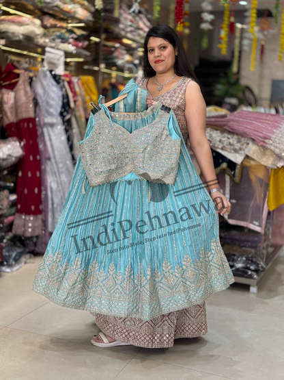 Golden Tilla Embroidered Chinon Lehenga – Perfect for Grand Celebrations