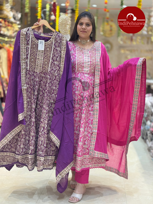 HAND WORK DESIGNER ANRAKALI IN PURE COTTON WITH FULL SIZE DUPPATA