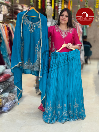 KURTI WITH LEHNGA MUKASH AND PEARL HANDWORK PARTY WEAR