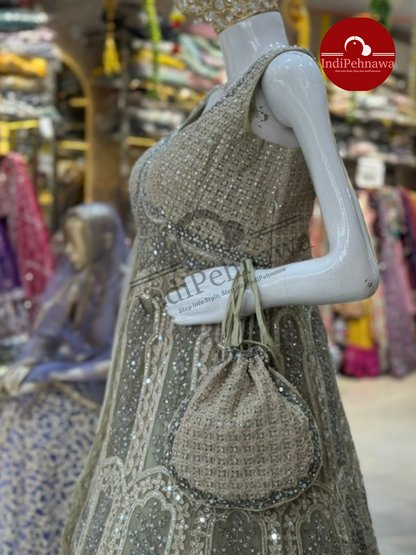 Stone Work Party Gown with Matching Purse