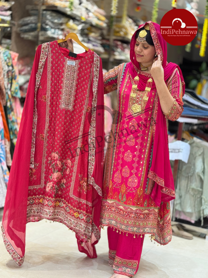 Royal Jawa Style A-Line Suit – Designer Work, Dupatta & Bottom