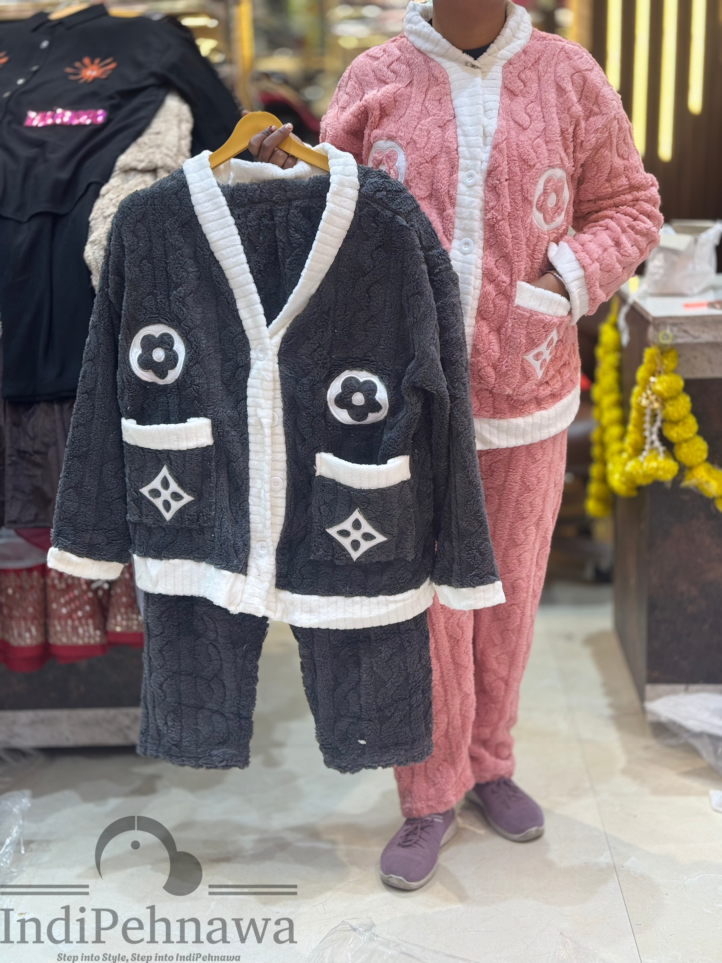 Cozy Woolen Night Suit with Front Button – Perfect for Cold Nights