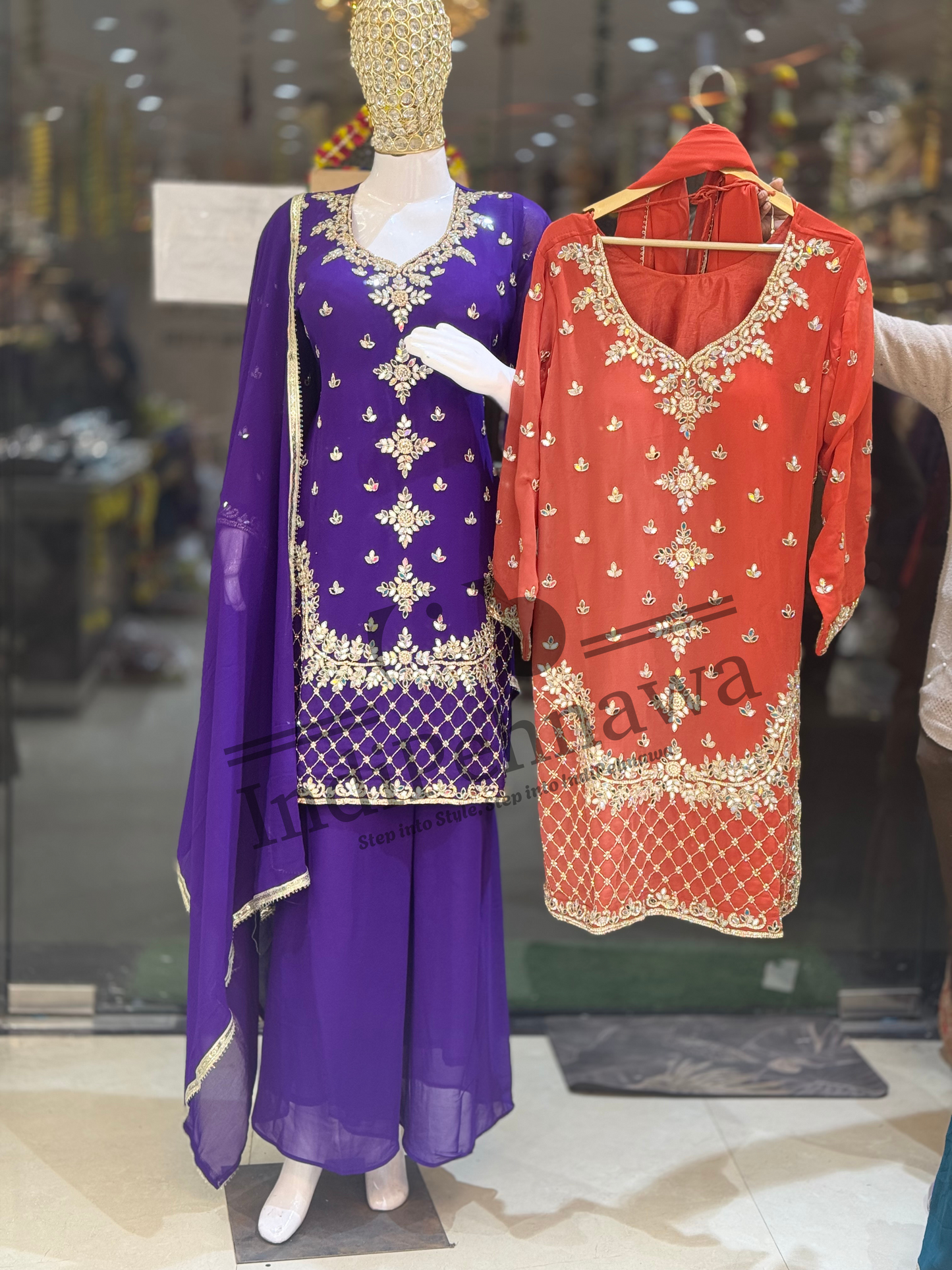 Royal Radiance: Full Mirror & Tilla Work Georgette Suit – Indipehnawa