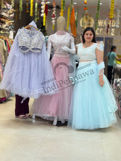 BARBIE  STYLE NET LEHENGA WITH CUT-DANA AND STONE WORK ( P5QL0002)