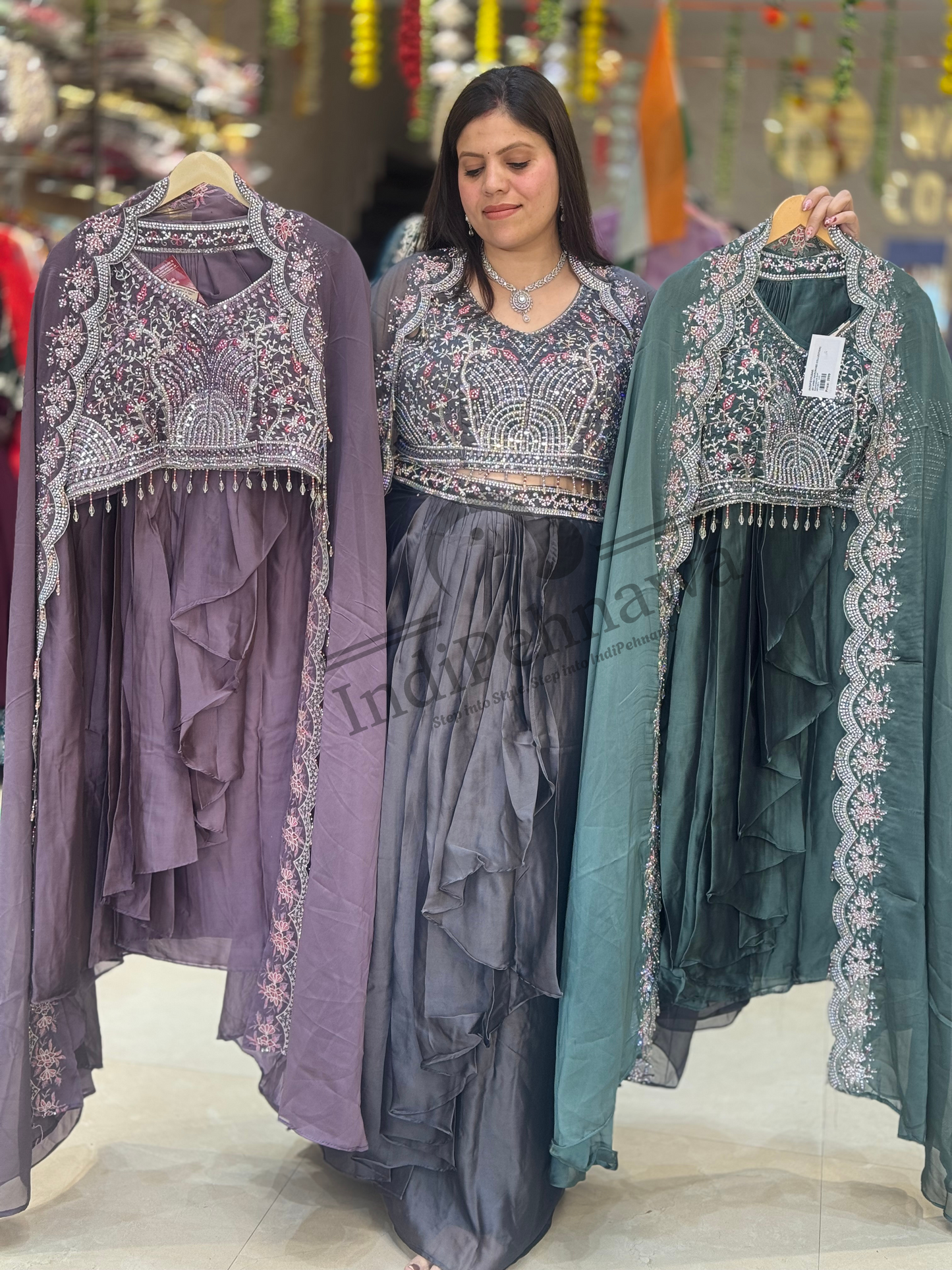 3 PC DESINER DRESS WITH CAPE