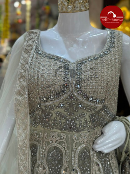 Stone Work Party Gown with Matching Purse